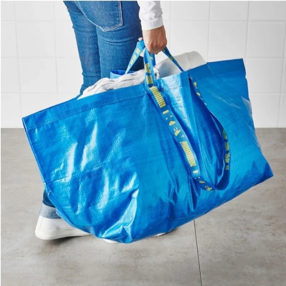 IKEA FRAKTA Five (5) Large Blue Reusable Shopping Bags Laundry Tote Eco Friendly